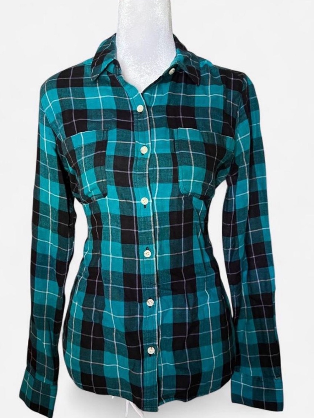Mossimo Supply Co. Teal & Black Plaid Button-Down Shirt